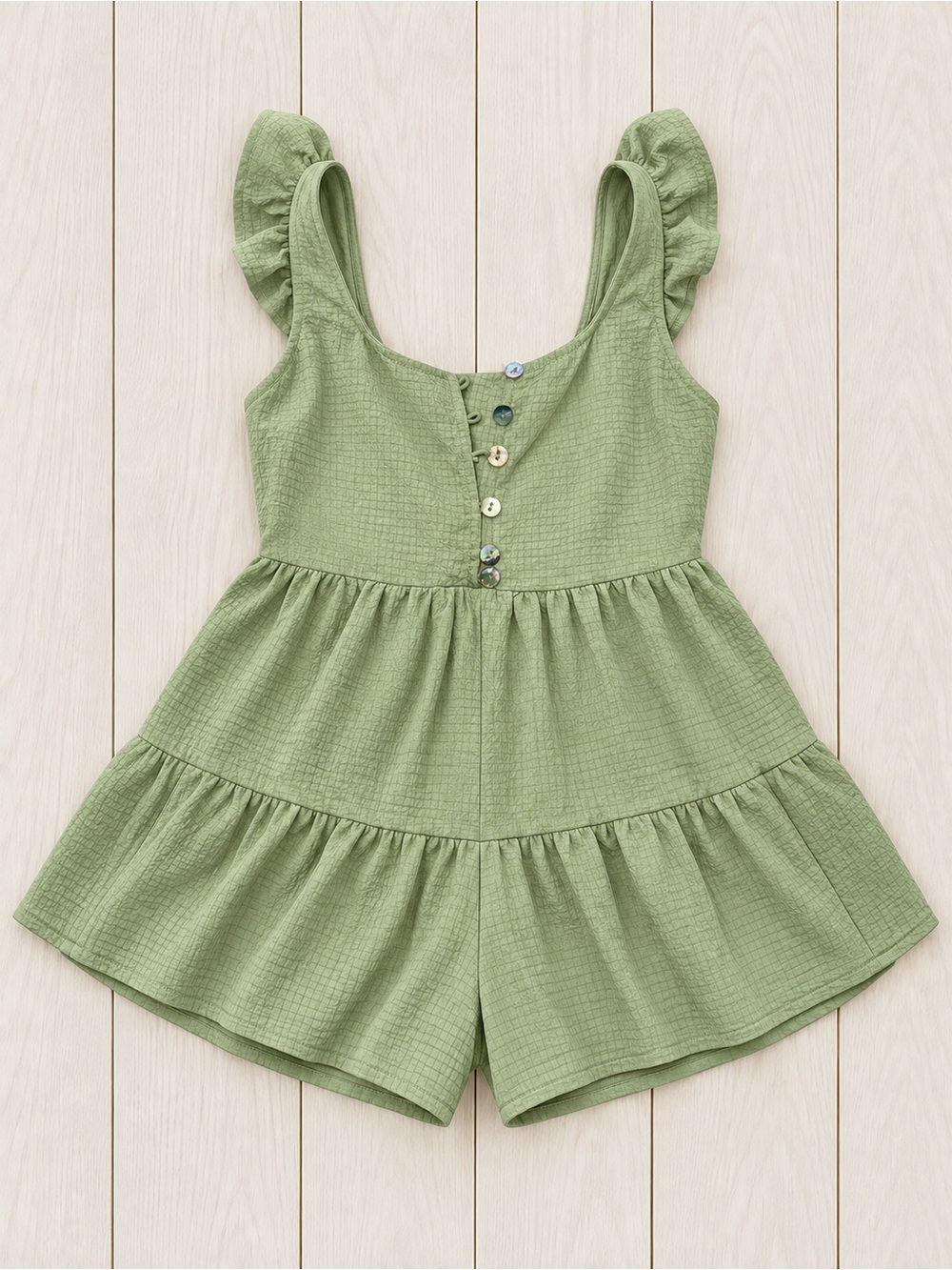 Green Ruffle Sleeve One-Piece Romper - Picture 2 of 5